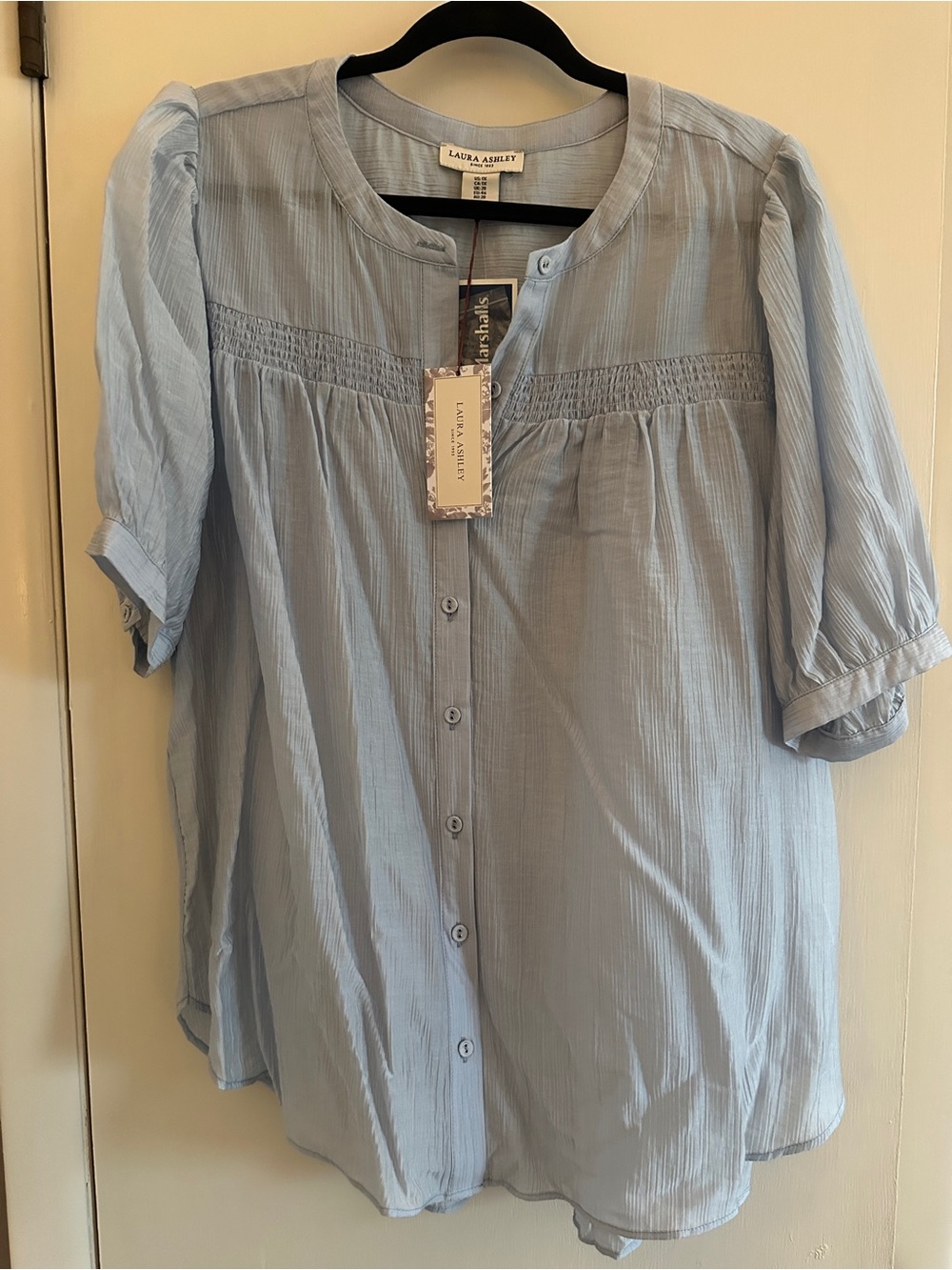 Laura Ashley Pale Blue Pintuck Button-Down Blouse